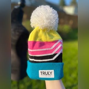 Neon truly seltzer Pom Pom ski hat beanie retro